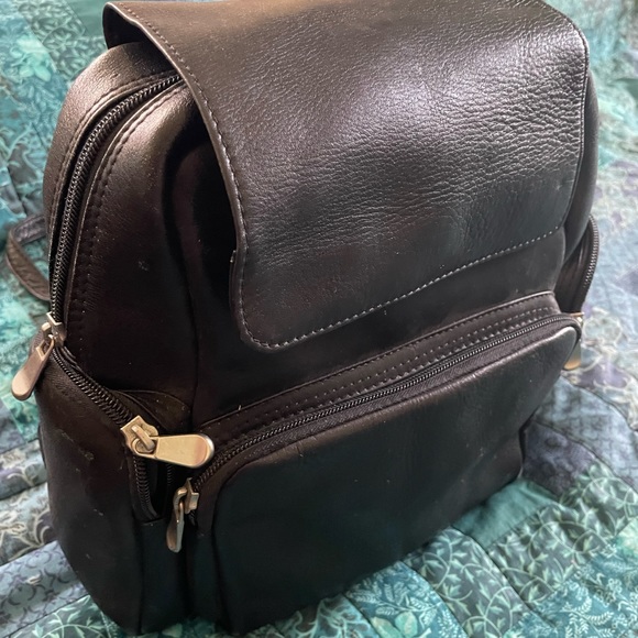 Black Leather Backpack Style Bag - Picture 1 of 7